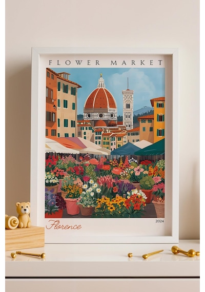 Floransa İtalya Çerçeveli Tablo Seyahat Severlere Salon Ve Ofis İçin Estetik Duvar Dekoru Travel Flower Market