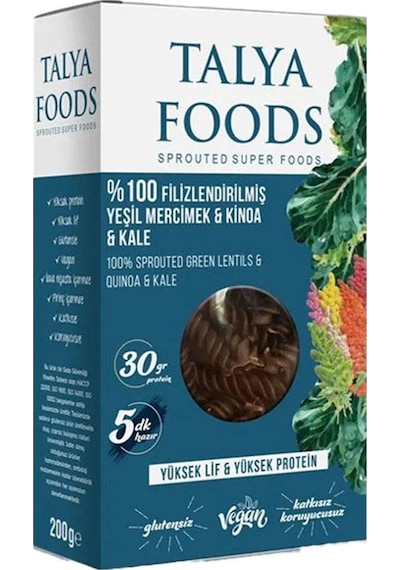 Talya Foods Organik Filizlendirilmiş Yeşil Mercimek Kinoa Kale Makarnası 200 Gr 200 G