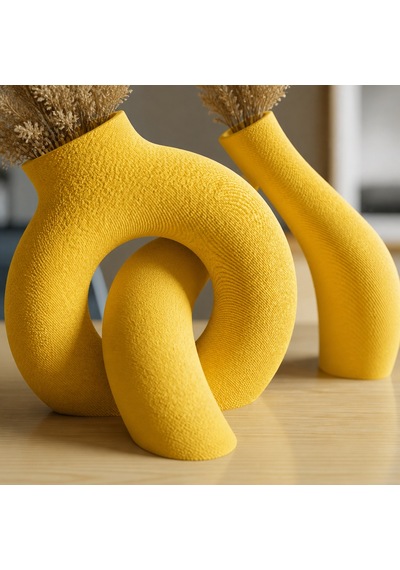 3d Baskı Interlocking Vazo - İç İçe Geçen Dekoratif Vazo-sarı Çok Renkli