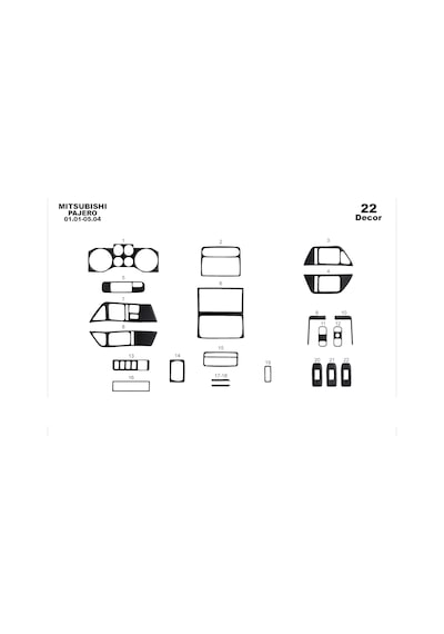 Mitsubishi Pajero Torpido Kaplama 2001-2004 22 Parça Siyah Karbon