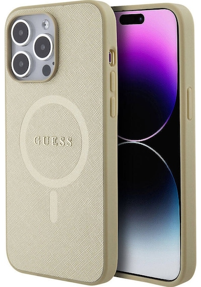 Apple Uyumlu iPhone 15 Pro Max Kılıf Guess Lisanslı Magsafe Şarj Özellikli Yazı Logolu Saffiano Siyah