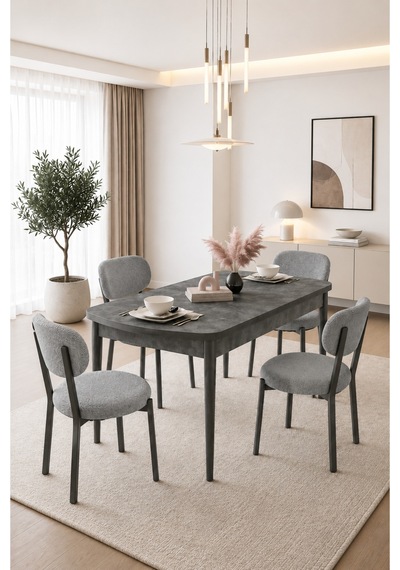 Renlife Açılır Yemek Masası Ve Sandalye Seti Metal Ayaklı 4 Sandalye + 80x130 Masa Aris Aris Gri Renlife Açılır Yemek Masası Ve Sandalye Seti Metal Ayaklı 4 Sandalye + 80x130 Masa Aris Aris Gri