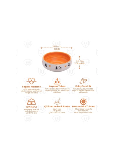 2'li El Yapımı Seramik Kedi Köpek Mama Ve Su Kabı Seti, 350 Ml Kabartma Desenli Stoneware, Bpa İçermez Gıda Güvenli, Kaymaz Tabanlı, Kedi Köpek Mama Kabı Takımı Turuncu