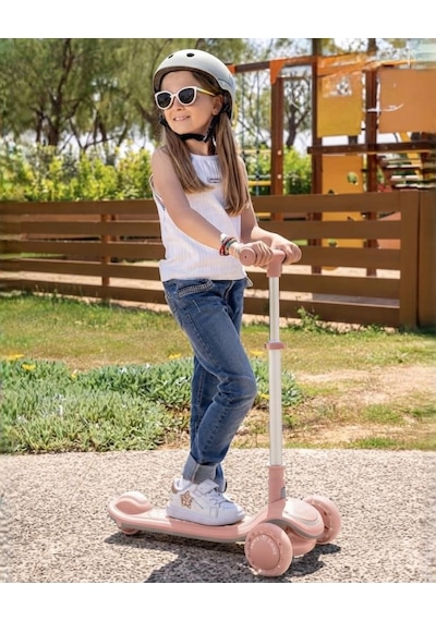 3 Tekerlekli Led Işıklı Müzikli Katlanabilir Boyu Ayarlanabilir 3 Yükseklik Ayarlı Çocuk Scooter'ı Pembe