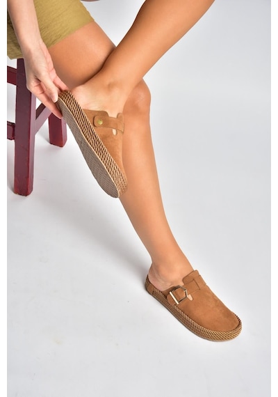 Fox Shoes Y596148402 Taba Süet Önü Kapalı Sapo Terlik
