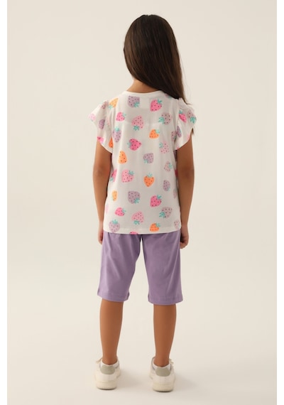 Rolypoly Strawberry Mor Kız Çocuk Kapri Takım 5274-42949 Krem - Lila