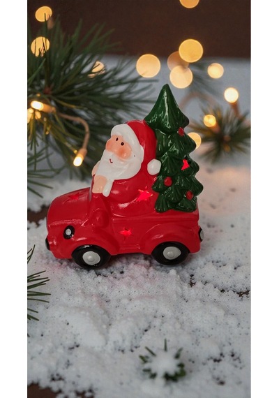 Yılbaşına Özel Noel Baba Arabalı Çam Ağaçlı Işıklı Boyut 13cm 10cm