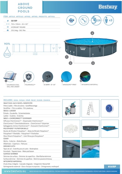 Bestway 561rp Hydrium Çelik Duvarlı Yer Üstü Çember Havuz Seti 7,32 M X 1,32 M