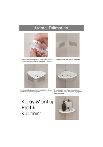 2 Adet Yapışkanlı Banyo Düzenleyici Duş Rafı - Şampuanlık Sabunluk Banyo Köşeliği Köşe Rafı Beyaz Beyaz
