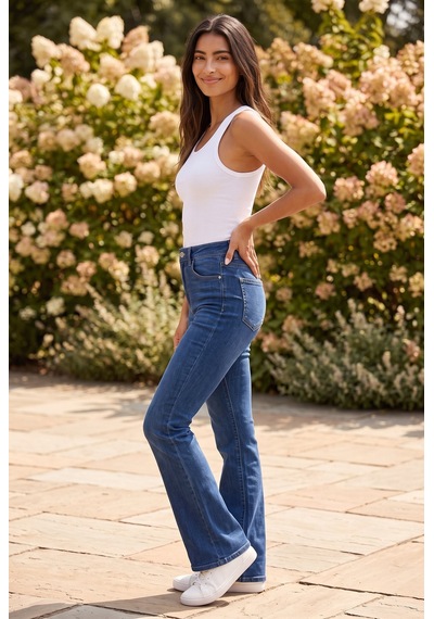 Soulshae Yüksek Bel Kemerli Flare Kot Pantolon Lacivert