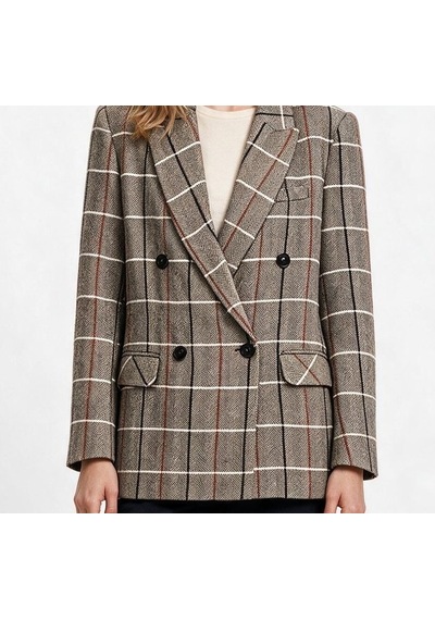 Marsel&leon Marsel Leon Kadın Kruvaze Çizgili Balıksırtı Blazer Ceket Kahve