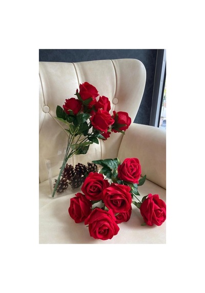 Yapay Kadife Gül 7 Adet Kırmızı 25 Cm Yapay Çiçek Dekor, Masa Süsü, Fon Kırmızı - 870561999 Kırmızı