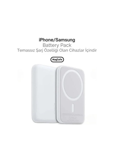 5000mah Magsafe Manyetik Kablosuz Powerbank 15w Hızlı Şarj Ultra İnce Usb-c İphone & Samsung Uyumlu Beyaz