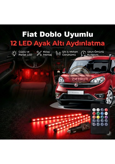 Fiat Doblo Rgb Ayak Altı Led 12 Led Kumandalı Müzik Duyarlı Araç İçi Aydınlatma 7 Renk 12v 1