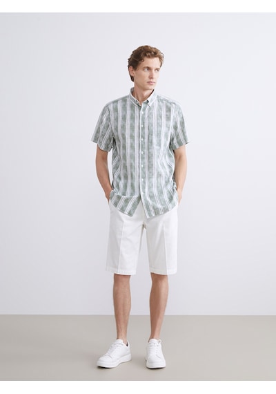 Lcwaıkıkı Classic Yeşil Regular Fit Kısa Kollu Çizgili Poplin Erkek Gömlek