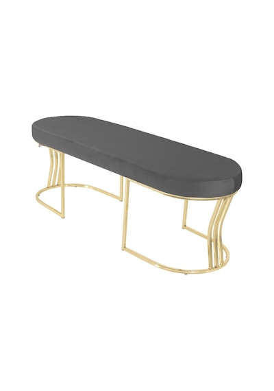 Viego Gold Smooth- Gri Kapitoneli Model Puf & Bench & Koltuk- Oturak-uzun Makyaj Puff-yatak Odası Ucu &önü