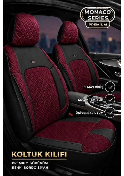 Vw Golf 7 Kasa 2013-2020 Uyumlu Monaco Serisi Eviza Deri Detaylı Bordo Koltuk Kılıfı