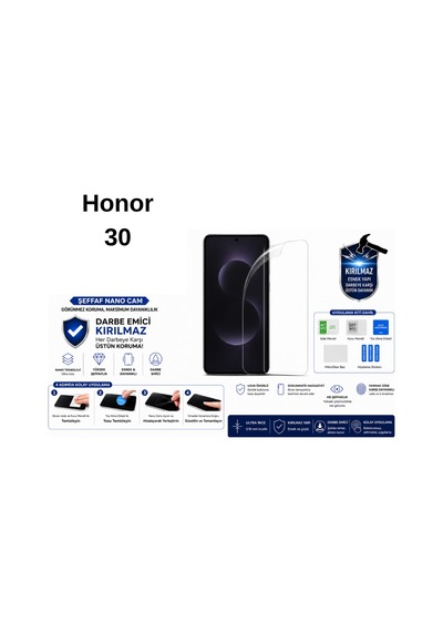 Honor 30 Uyumlu Şeffaf Nano Kırılmaz Darbe Emici Ekran Koruma