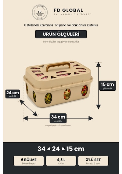 Defond 6 Bölmeli Kavanoz Taşıma Ve Saklama Kutusu Kulplu Mutfak Organizeri, Turşu Reçel Konserve Kavanozu Bej