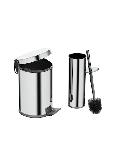 Aqua Bagno Basic Set - Klozet Fırçası + Çöp Kovası 3 L, 2 Parça, Parlak Krom Paslanmaz krom