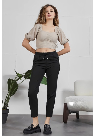 Fuval Moda Kadın Beli Lastikli Cepli Havuç Pantolon Siyah - 836340442 Siyah