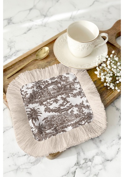 Klasik Fransız Stil Püsküllü Sunum Peçetesi - Vintage Country Rustik Bardak Altlığı Sunum Mendili Çok Renkli