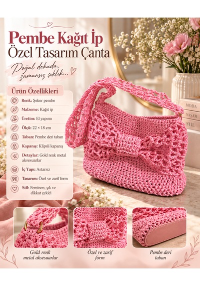 Pembe Kağıt İp Çanta