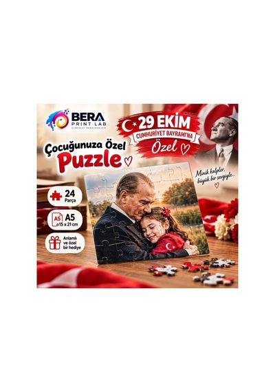 29 Ekim Cumhuriyet Bayramı Na Özel Atatürk İle Sarılma Temalı Çocuğunuza Özel Fotoğraflı Puzzle 24 Parça A5 - 938826538