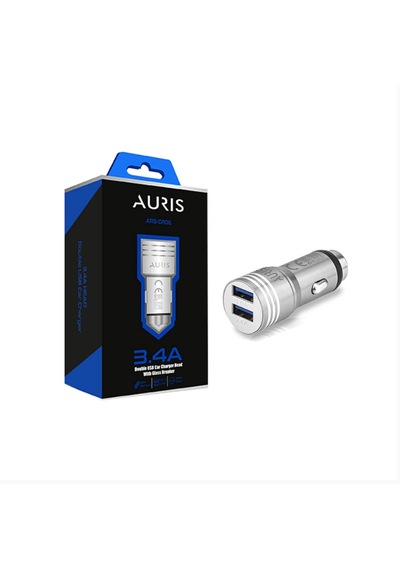 Auris Cr06 Metal Araç Şarj Başlığı 3.4a Gümüş