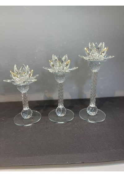 Peramari Dekoratif Kristal Cam Lotus Üçlü Mumluk Gold Gold 28 X 13 Diğer