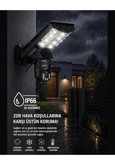 Onqam Vn-80swf 6mp Çift Kameralı Solar Sokak Lambalı Wifi Güvenlik Kamerası, 7-24 İzleme, Pır Sensör, Alarm