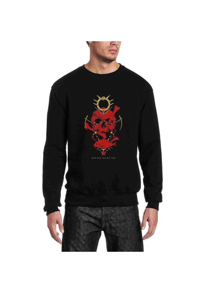 Kurukafa Oraak Balık Baskılı Siyah Erkek Örme Sweatshirt (528796431)