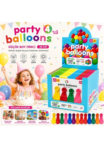 40 Paket - 4pcs Küçük Boy Renkli 20cm Party Balon - Toplamda 160 Adet Balon 5468 Çok Renkli