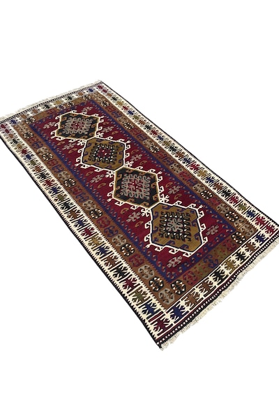 El Dokuması Uşak Eşme Kilimi 120x230 Kök Boyası %100 Doğal Yün Kilim Renkli