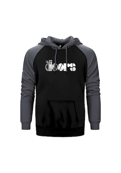The Doors Logo Gri Renk Reglan Kol Kapşonlu Sweatshirt Gri