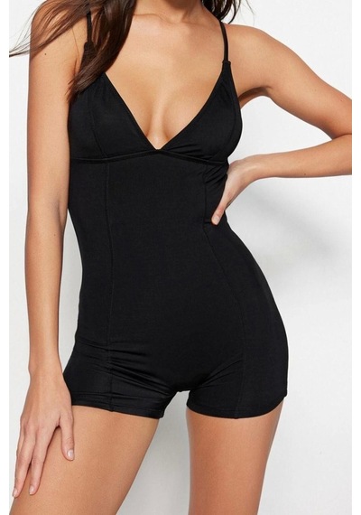 Ersefa Kadın Moda Atma Kap Askılı Brief Yaka Kırmızı Düz Bralette Askılı Siyah
