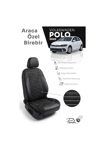 Siyah - Siyah Panda Volkwagen Polo 2018 - 2026 Arası Uyumlu Araca Özel Taytüyü Oto Koltuk Kılıfı