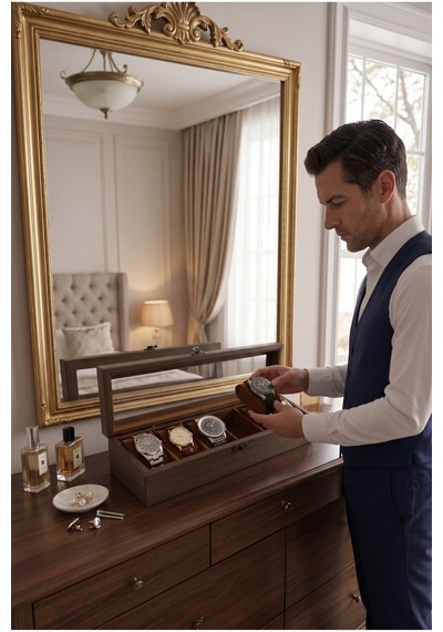 Woodini Premium Taba 6'lı Ahşap Saat Kutusu - Yeni Nesil Yastıklı