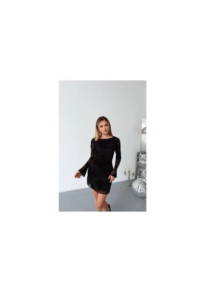 Kechi Woman Tül Kabartmalı Astarlı Mini Elbise Siyah