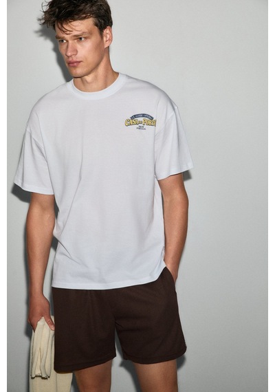 Grımelange Amıdıo Erkek %100 Organik Pamuklu Baskı Detaylı Regular Fit Yuvarlak Yaka Beyaz T-shirt