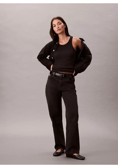 Calvin Klein Hıgh Rıse Straıght Ck Essentıal Siyah Kadın Kot Pantolon