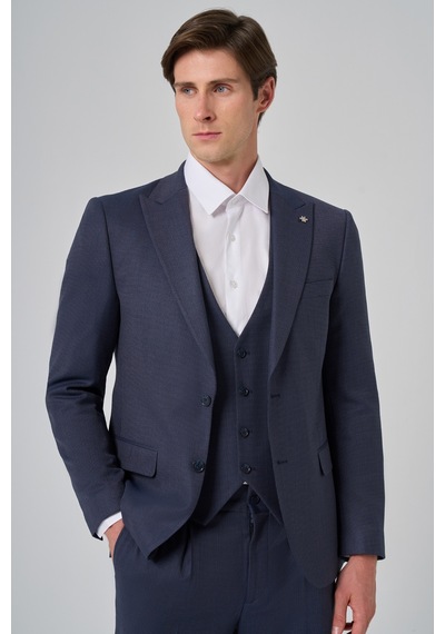 Morven Erkek Lacivert Poliviskon Yelekli Trend Desenli Slim Fit Sivri Yaka Takım Elbise 26mc001025200 Lacivert