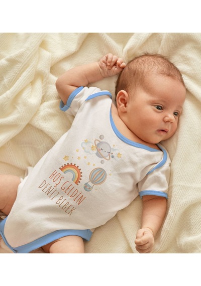 Bk Gift Bk Kids Hoş Geldin Bebek Tasarımlı Mavi Bebek Body Zıbın-7 0-3 Ay