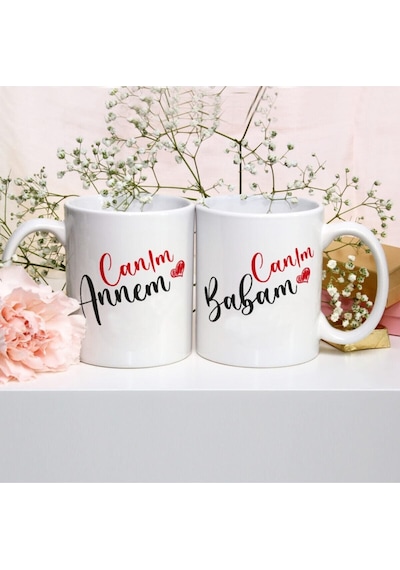 Hediye Anneler Günü Babalar Günü Canım Annem Canım Babam Baskılı Ikili Kupa Bardak 0636678 Beyaz