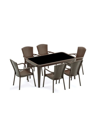 Bintaşmobilya Rattan Plastik Wenge Bahçe Masa Sandalye Takımı Venge
