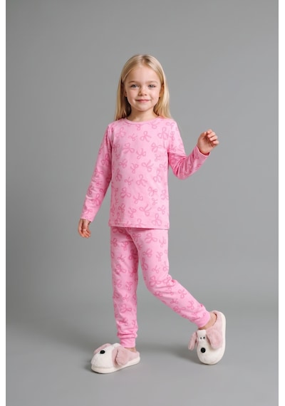 Defacto Uzun Kollu Üst Lastikli Paça Alt Fiyonk Desenli 2li Pijama Takımı Kız Bebek I3904a526auer105 Ekru-er105