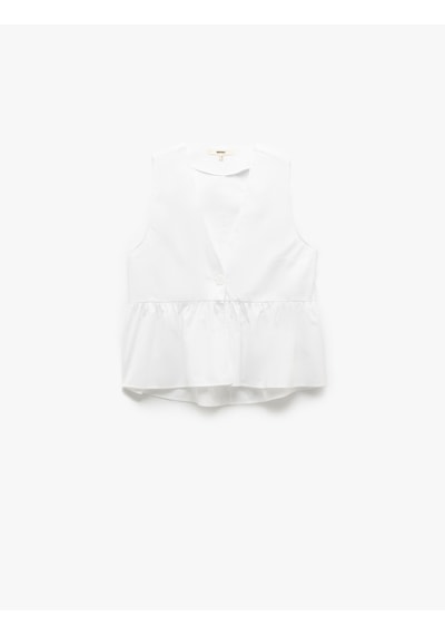 Koton Pamuklu Düğmeli Kolsuz V Yaka Peplum Bluz Kırık Beyaz 5sak60338pw Ekru