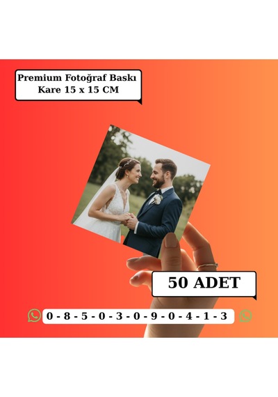 Kişiye Özel Premium Fotoğraf Baskı 50 Adet Kare 15x15 Cm