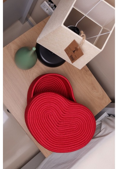 Jüt Hasır Sepet Oval Kapaklı Organizer 20x20 Kırmızı Kırmızı