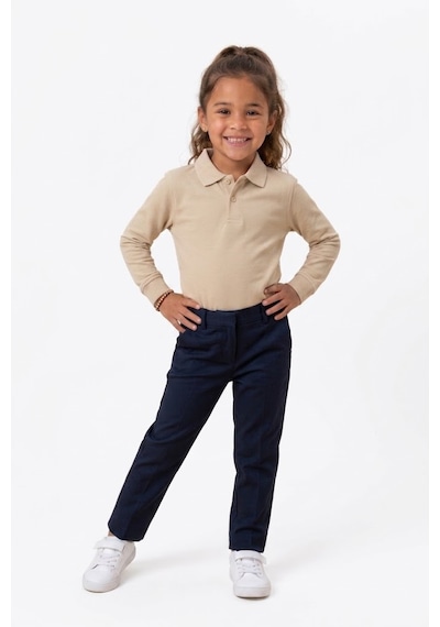 Nacar Store Unisex Çocuk Uzun Kollu Polo Yaka Lakost Okul Tişörtü Bej